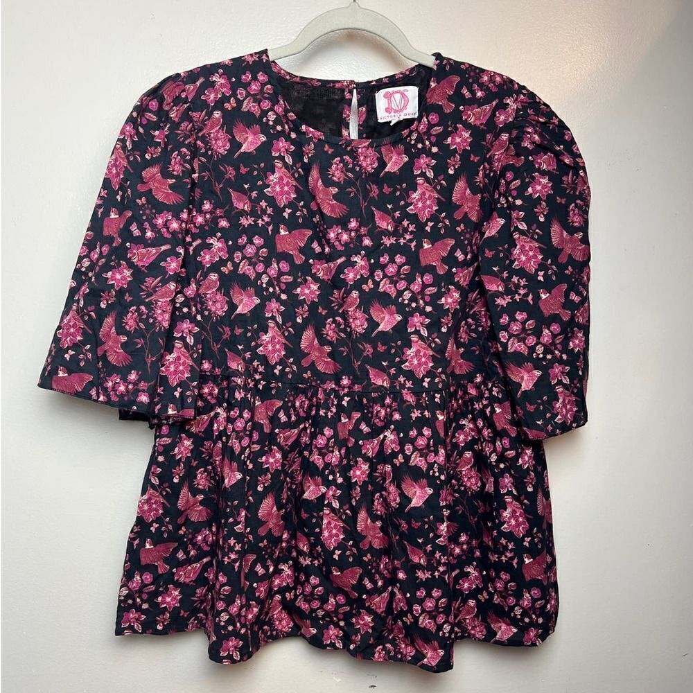 Victoria Dunn Bird Floral Peplum Top Sz. M